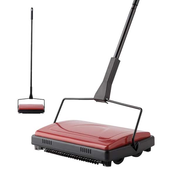 Manual Cordless Carpet Cleaner for Low Carpets Rugs Undercoat Carpets Pet Hair Dust Scraps Cleaning in Dark Red
