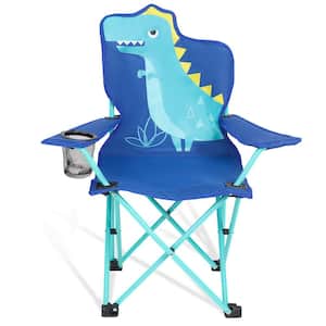 Blue Dinosaur Outdoor Folding Children's Lawn and Camping Chair with Cup Holder and Carrying Bag