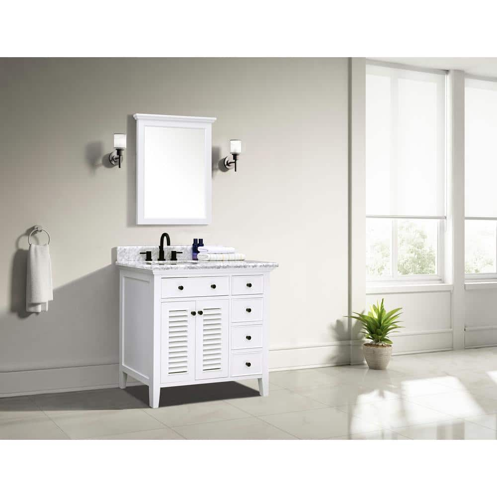 Fallworth 37 in. W x 22 in. D x 35 in. H Single Sink Freestanding Bath Vanity in White with Carrara Marble Top -  Home Decorators Collection, 19115-VS37-WT