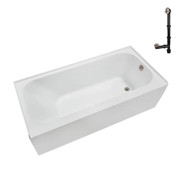 60 in. x 30 in. Soaking Acrylic Alcove Bathtub with Right Drain in Glossy White, External Drain in Brushed Nickel