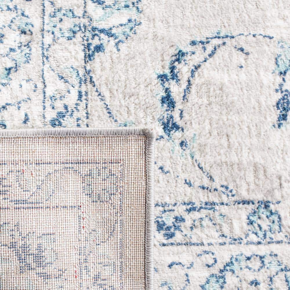 Light Grey and Blue Floral Synthetic Runner Rug, 2' x 6'