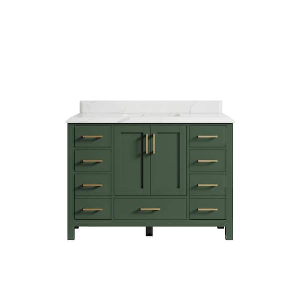 Willow Collections Malibu 48 in. W x 22 in. D x 36 in. H Bath Vanity in Green with Cove Edge Calacatta Quartz Top