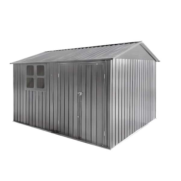 10 ft. W x 8 ft. D Outdoor Storage Metal Shed with Vents and Windows, Gray (87 sq. ft.)