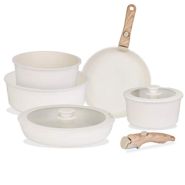 9-Piece Nonstick Aluminum Cookware Set with Detachable Handles Tempered Glass Lids, Dishwasher Oven Safe