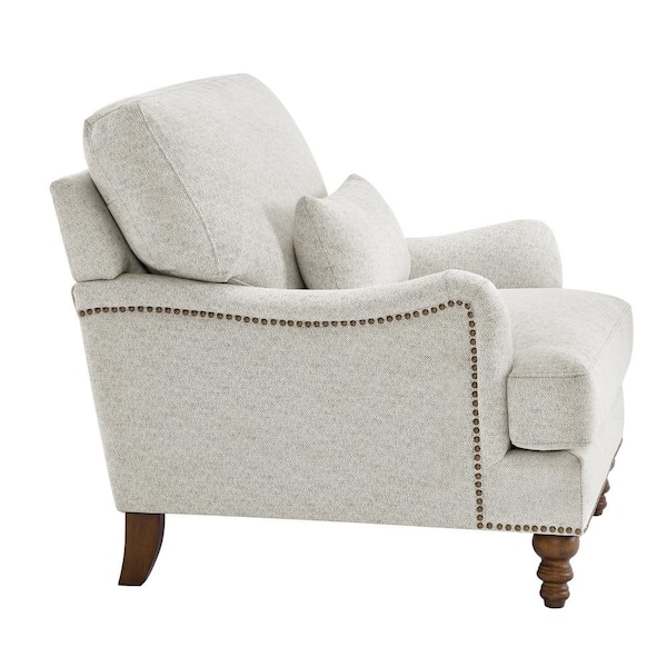 LUE BONA Herringbone Beige Fabric Upholstered Club Chair Filled