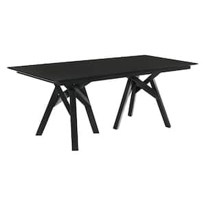 Cortina 79 in. Black Wood Mid-Century Modern Dining Table with Black Legs