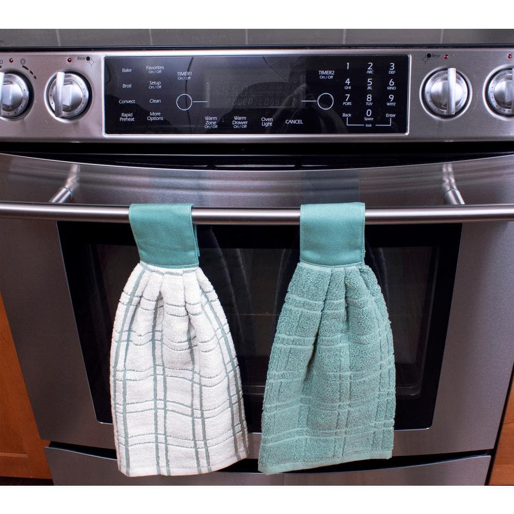 Dew Green and White Cotton Terry Kitchen Towel Set