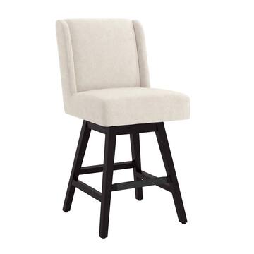 LUE BONA Joyce 26 in. Linen Fabric Upholstered Swivel Bar Stool with Solid Wood Leg High Back Counter Bar Stool (Set of 4) QYS-LINEN-4