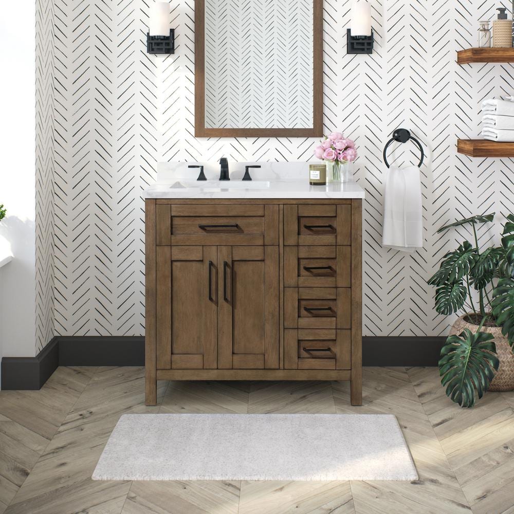 Almond Latte Freestanding Bathroom Vanity with Marble Top