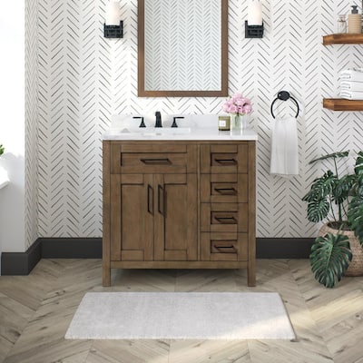 Tahoe 36 in. Single Sink Almond Latte Bath Vanity with White Engineered Marble Top (Assembled)