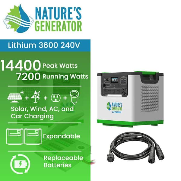 Lithium 3600W Continuous / 7200W Peak 240V Solar Generator 240V Combiner Box and 12 Circuit Transfer Switch