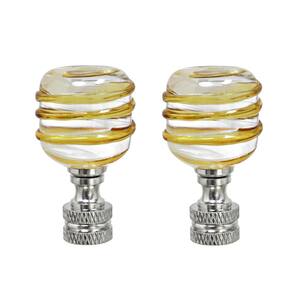 2 in. Clear and Yellow Line Glass Lamp Finial with Nickel (1-Pack)