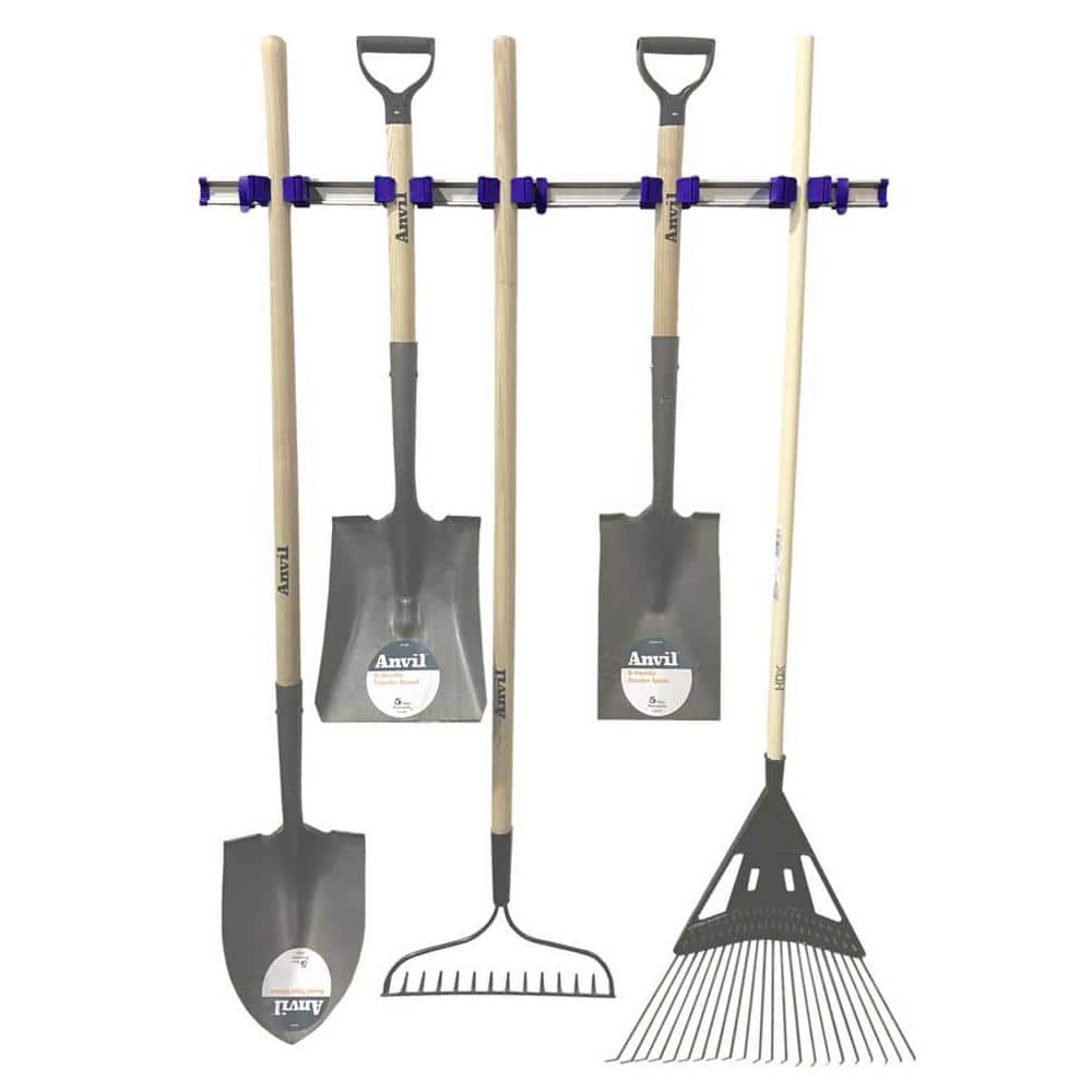 37 in. Universal Garage Storage Rail System with 5 Purple One-Size-Fits-All Holders - 1