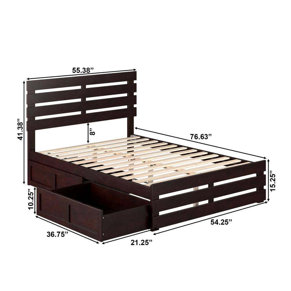 Espresso Full Wood Storage Bed with Headboard and Drawers
