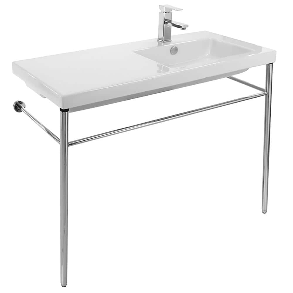 Nameeks Condal Ceramic Console Bathroom Sink With Chrome Stand Tecla Co02011 Con No Hole The Home Depot