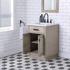 Chestnut 24in.W x21.5in.D x34.2in.H Single Sink Bath Vanity in Grey Oak with Carrara White Marble Top, Faucet and Mirror