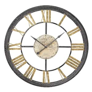 Oversized 46 in. Multistep Metal Frame with Roman Numerals Quartz Wall Clock