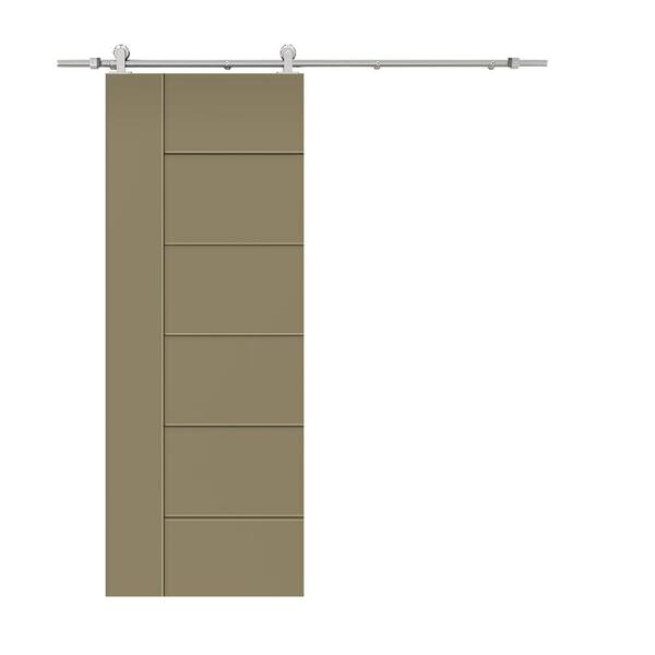 CALHOME Metropolitan Series 30 in. x 80 in. Olive Green Stained Composite MDF Paneled Sliding Barn Door with Hardware Kit