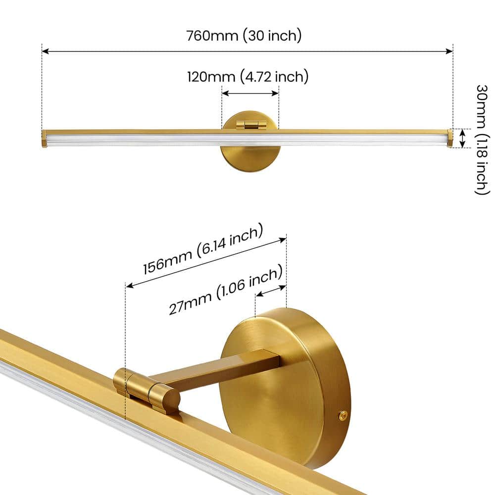 30-Inch Gold Dimmable LED Vanity Light with Acrylic Shade