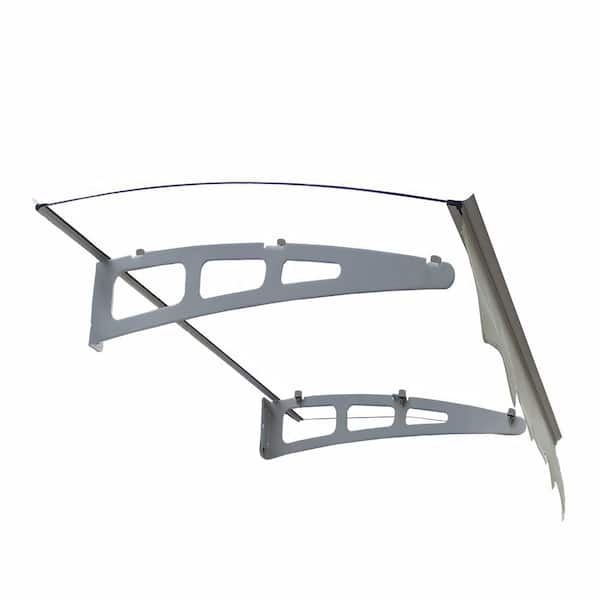 3.9 ft. x 2.8 ft. Silver and Clear Door Window Awning Polycarbonate Sheet and Aluminum with Valance for Wooden WallHouse
