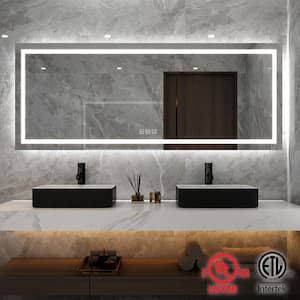 72 in. W x 36 in. H Frameless Rectangular Anti-Fog LED Light Wall Bathroom Vanity Mirror with Backlit and Front Light