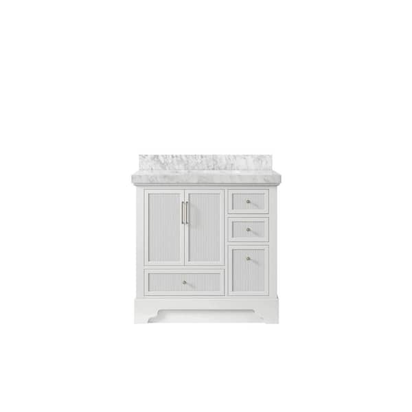 Willow Collections Alys 36 in. W x 22 in. D x 36 in. H Single Sink Bath Vanity Center in White with 2" Carrara Marble Top