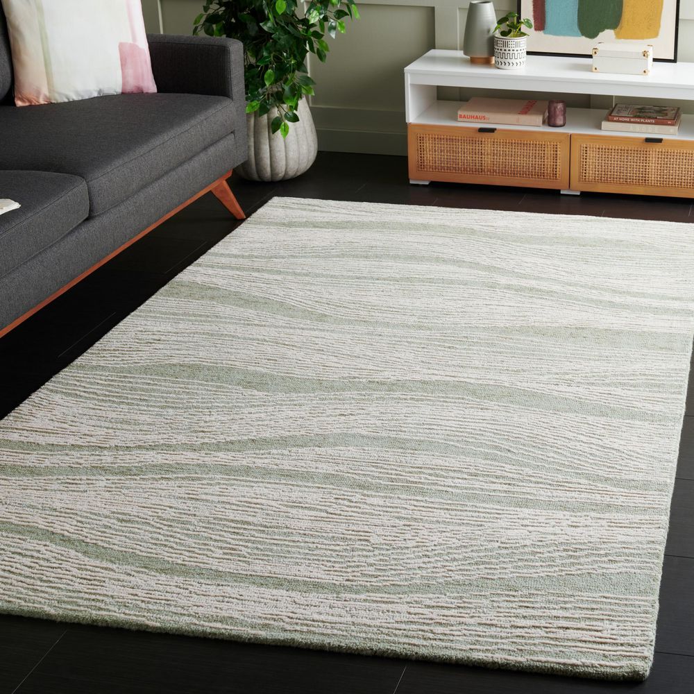 Metro 4 ft. x 6 ft. Sage/Ivory Abstract Waves Area Rug