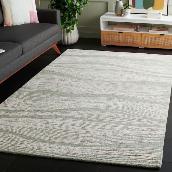 Metro 8 ft. x 10 ft. Sage/Ivory Abstract Waves Area Rug