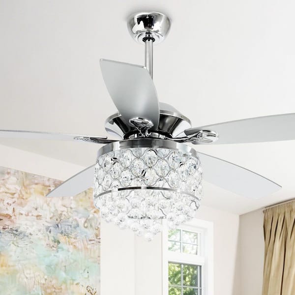 Berkshire 52 in.Modern Downrod Mount Chrome Crystal Ceiling Fan with Light Kit and Remote Control