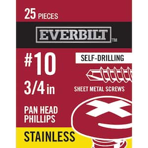 #10 x 3/4 in. Stainless Pan-Head Self Drilling Sheet Metal Screws (25-Pack)