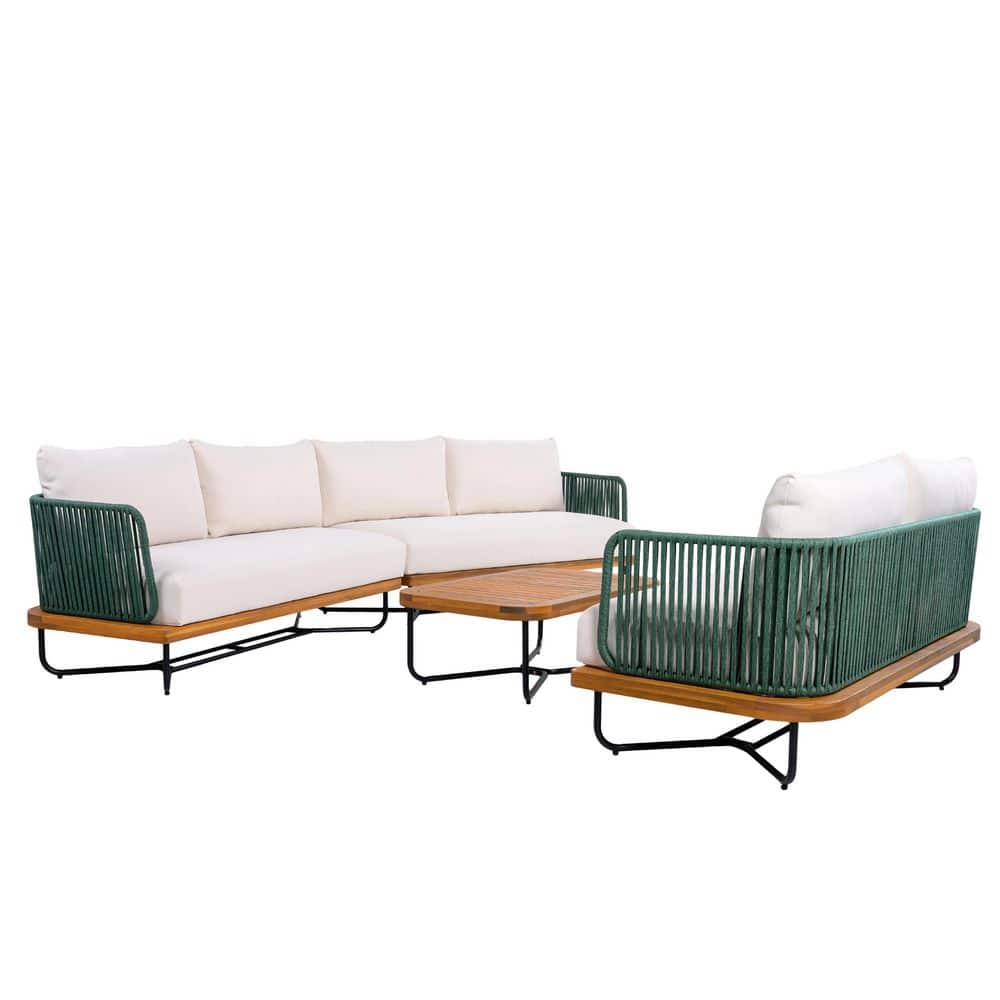 Delling 4-Piece Solid Wood Patio Conversation Set with Green Rope and Beige Cushions price history on PriceWatchPro
