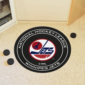 NHL Retro Winnipeg Jets Black 2 ft. Round Hockey Puck Area Rug