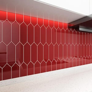 Picket Hexagon Glass Subway 3 in. x 9 in. x 6 mm Wall Tile – Ruby Red (5 Piece, 5.8 sq. ft.)