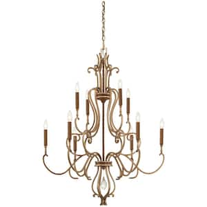 Magnolia Manor 10-Light Pale Gold with Distressed Bronze Chandelier