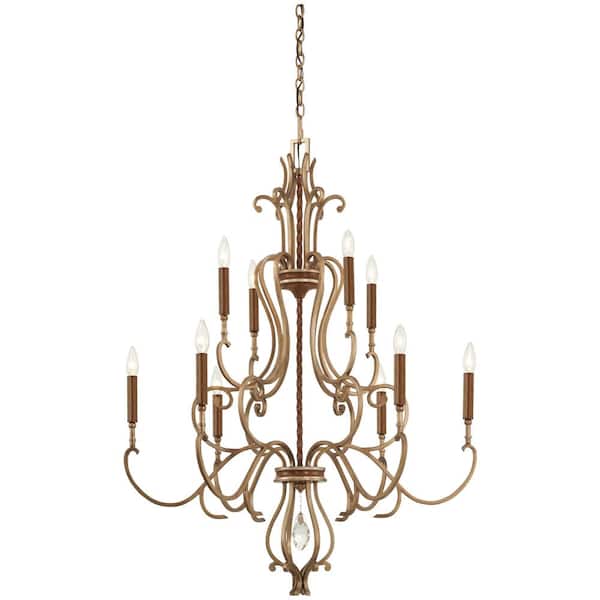Metropolitan Magnolia Manor 10-Light Pale Gold with Distressed Bronze Chandelier