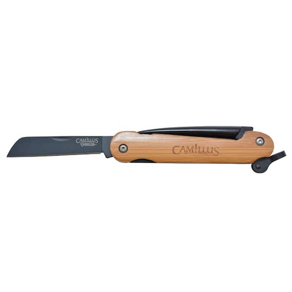 Camillus 2.5 in. Carbonitride Titanium Sheepsfoot Straight Edge Folding Knife with Marlin Spike and Lock, Bamboo Handle