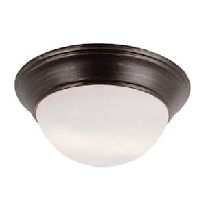 Bolton 12 in. 2-Light Oil Rubbed Bronze Flush Mount Ceiling Light Fixture with Frosted Glass Shade