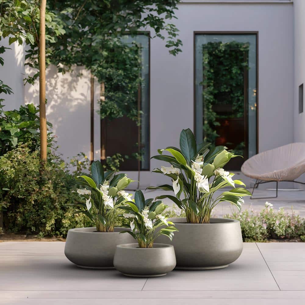 20.5in., 15.5in., 11.5in. Dia Light Gray Large Tall Round Concrete Plant Pot / Planter for Indoor and Outdoor Set of 3 price history on PriceWatchPro