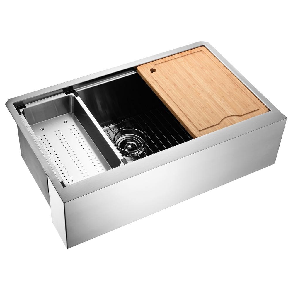 36" Stainless Steel Farmhouse Apron Single Bowl Kitchen Sink Workstation