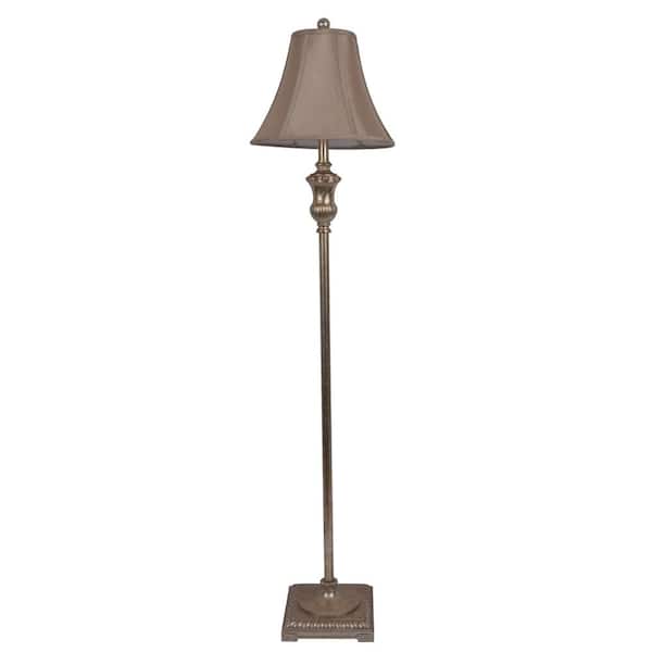 Decor Therapy Alice 60 in. Chardonnay Floor Lamp with Faux Silk Shade