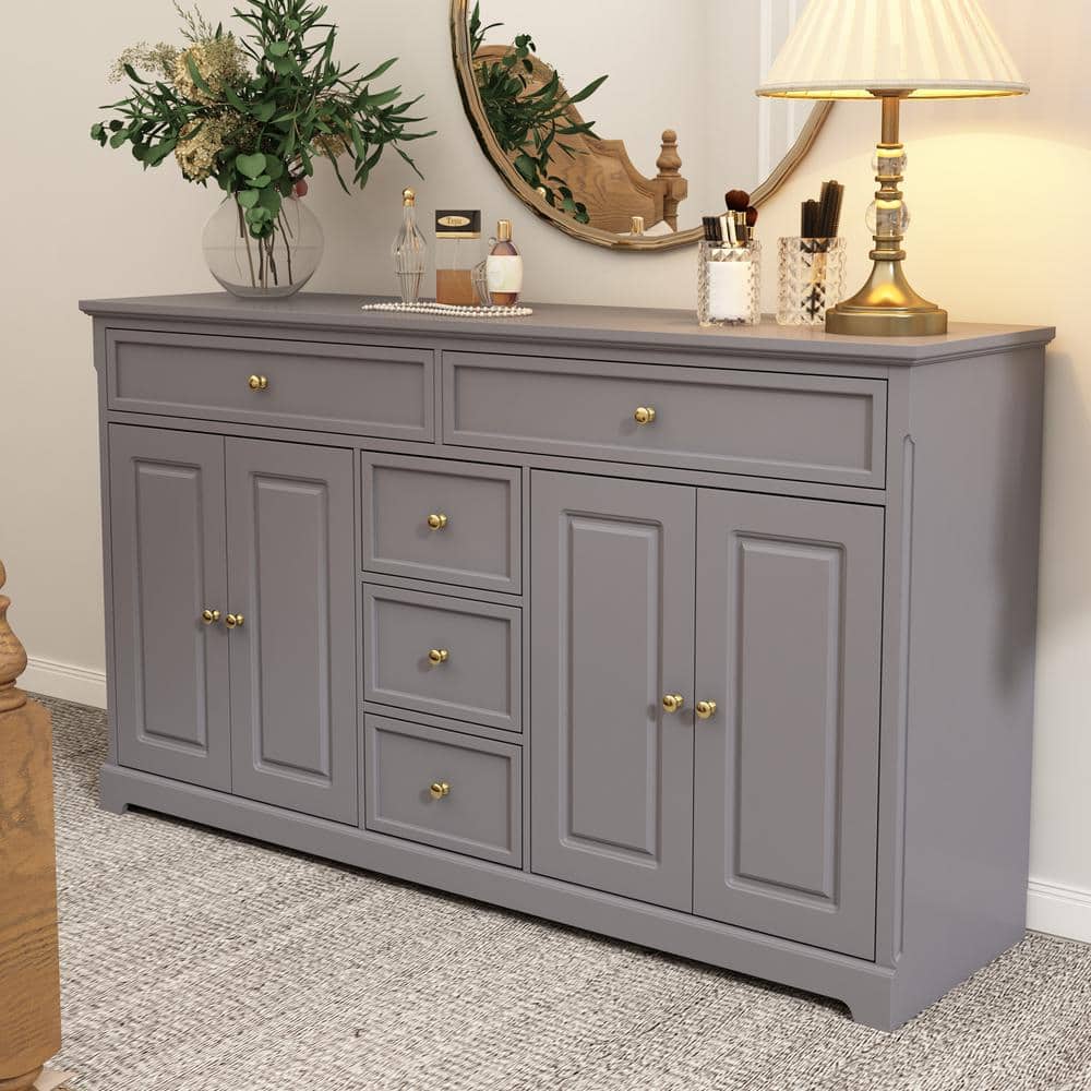FUFU&GAGA 5 Drawers Gray Wooden Chest of Drawers Dresser With 4