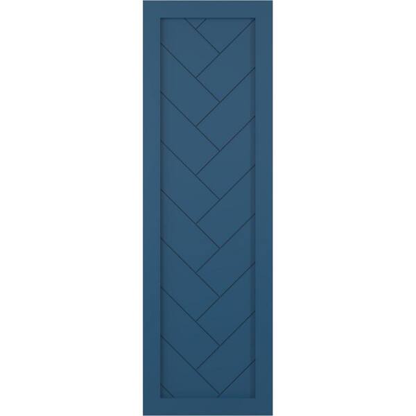 Ekena Millwork 12 in. x 69 in. PVC Single Panel Herringbone Modern Style Fixed Mount Board and Batten Shutters Pair in Sojourn Blue