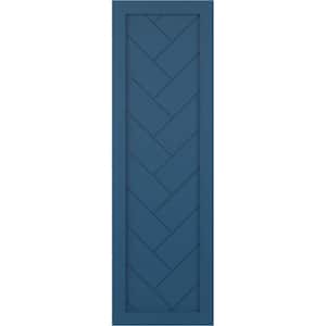 12 in. x 80 in. PVC Single Panel Herringbone Modern Style Fixed Mount Board and Batten Shutters Pair in Sojourn Blue