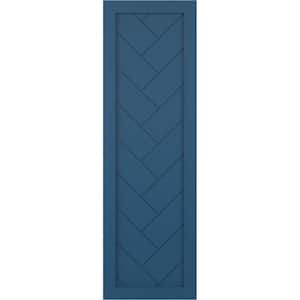 15 in. x 35 in. PVC Single Panel Herringbone Modern Style Fixed Mount Board and Batten Shutters Pair in Sojourn Blue