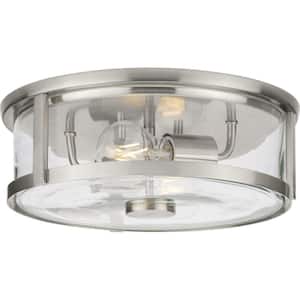Gilliam 12-5/8 in. 2-Light Brushed Nickel Flush Mount with Clear Glass Shade