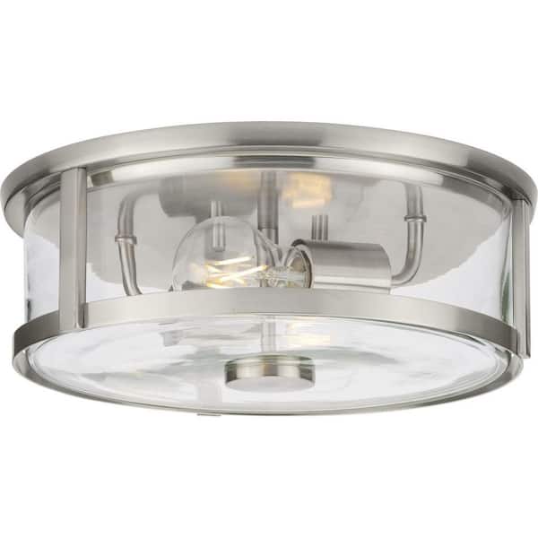 Progress Lighting Gilliam 12-5/8 in. 2-Light Brushed Nickel Flush Mount with Clear Glass Shade