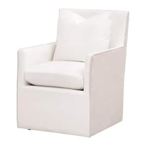 White and Black Linen Piped Details Dining Armchair