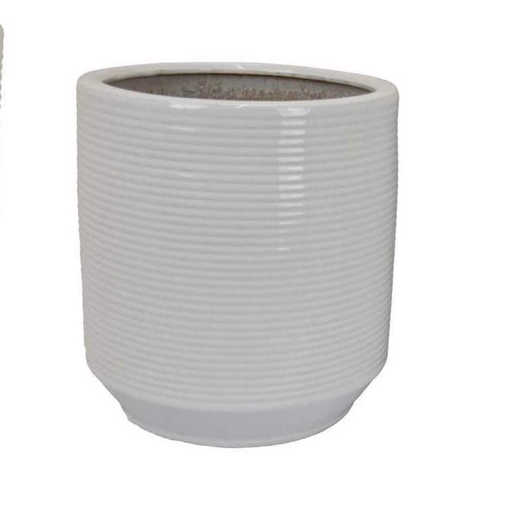 Fusie White Ceramic Horizontal Texture Round Planter Set (2-Pack) price history on PriceWatchPro