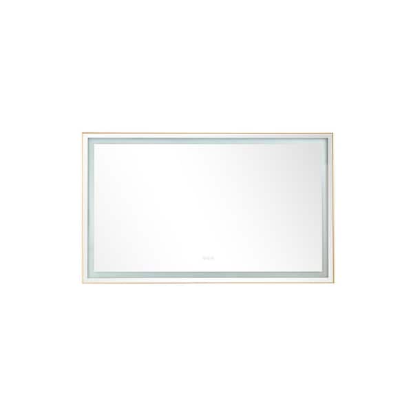 taholi 60 in. W x 36 in. H Rectangular Aluminium Framed Dimmable Wall Bathroom Vanity Mirror in Gold