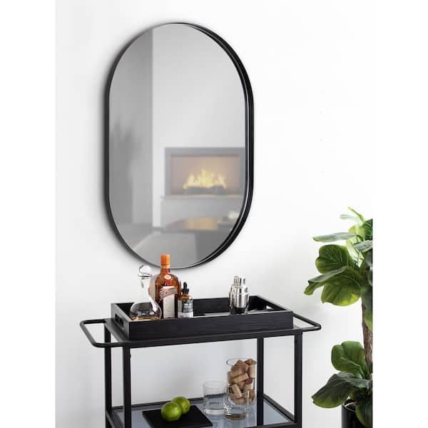 Hollow Modern Walnut Wall Mirror with Shelf and Hooks